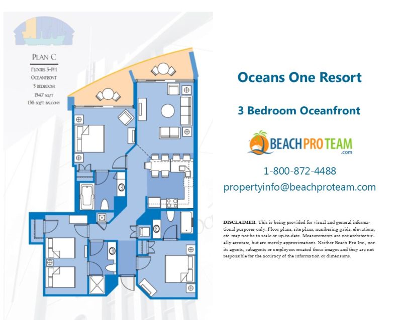 Oceans One Floor Plan C - 3 Bedroom Oceanfront